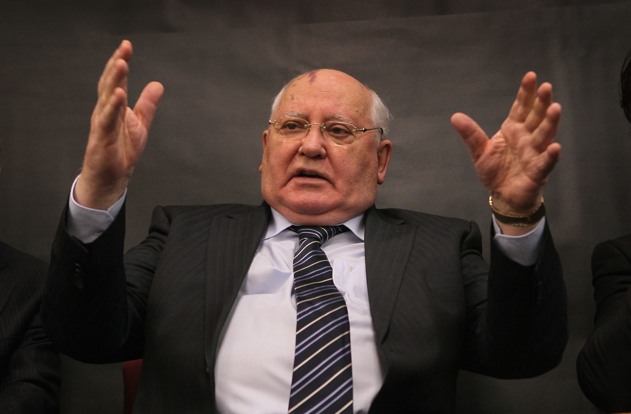 CHICAGO, IL - APRIL 23:  Former Russian President Mikhail Gorbachev speaks with students at Frederick Von Steuben Metropolitan Science Center as part of the World Summit of Nobel Peace Laureates on April 23, 2012 in Chicago, Illinois. The 12th World Summit of Nobel Peace Laureates convenes in Chicago today and runs through Wednesday, April 25.  (Photo by Scott Olson/Getty Images)
